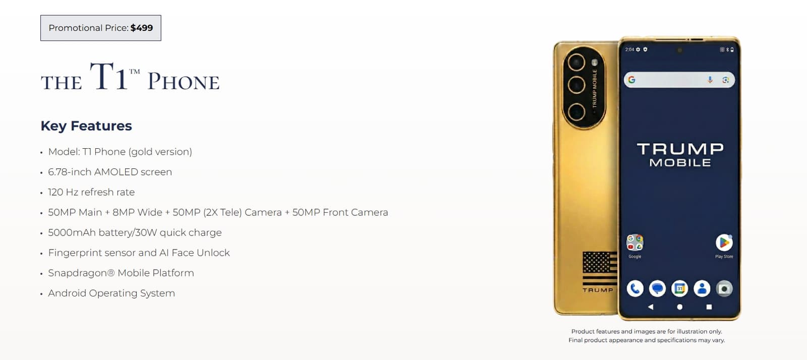 Да, смартфон Трампа действительно будет выглядеть так. Trump Mobile обновила изображения T1 Phone на своём сайте