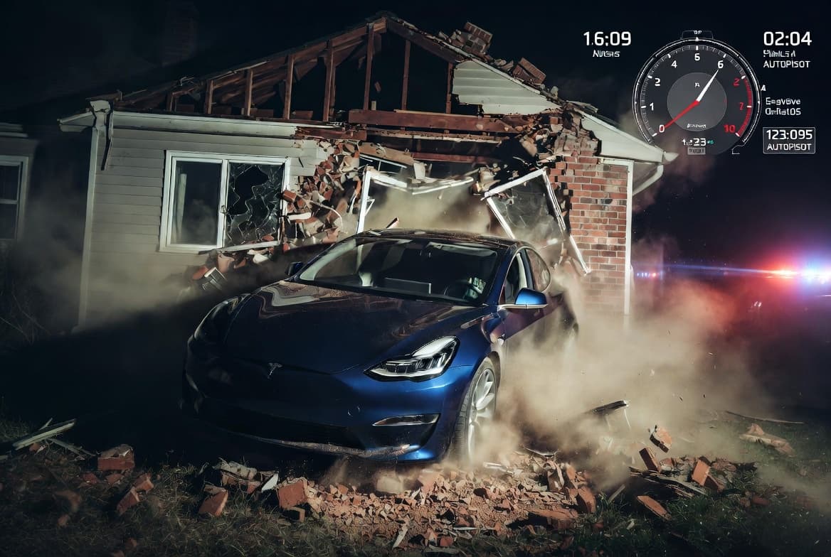 В инциденте с Tesla, которая разрушила кирпичную стену дома и убила женщину, виноват водитель. Tesla представила телеметрию по аварии