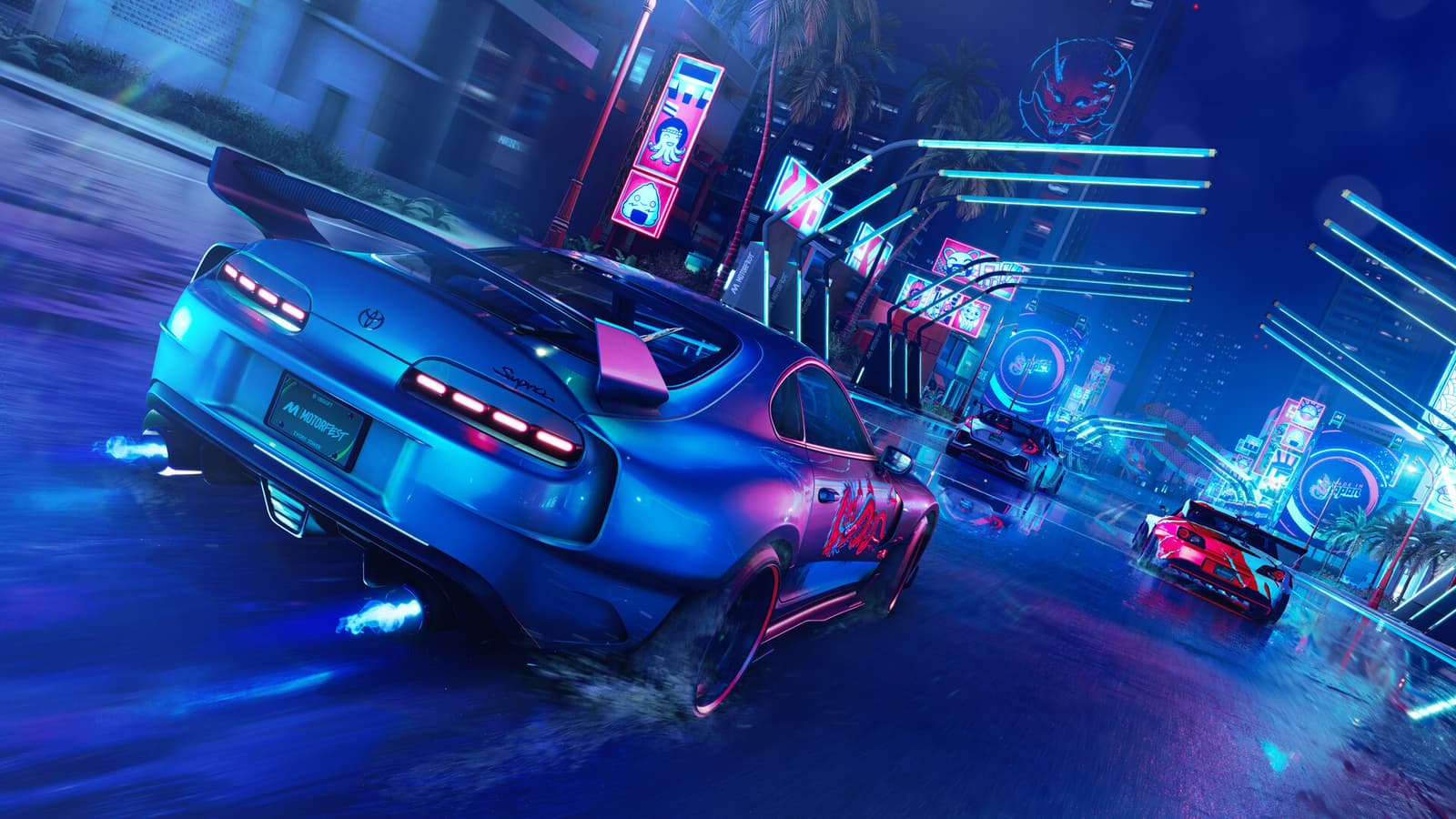 Изображение из игры The Crew Motorfest, демонстрирующее гоночную сцену.