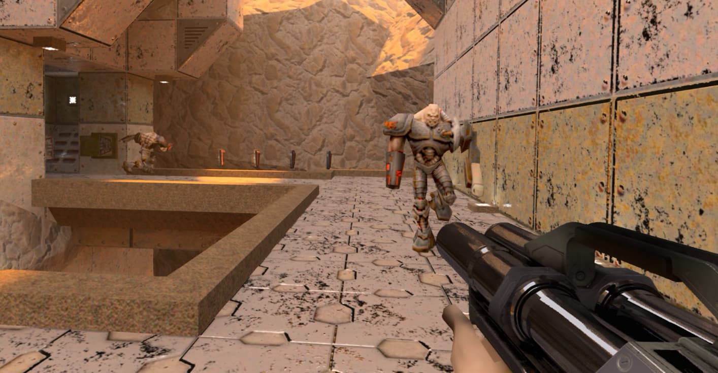 The iconic Quake logo, symbolizing the classic first-person shooter series.