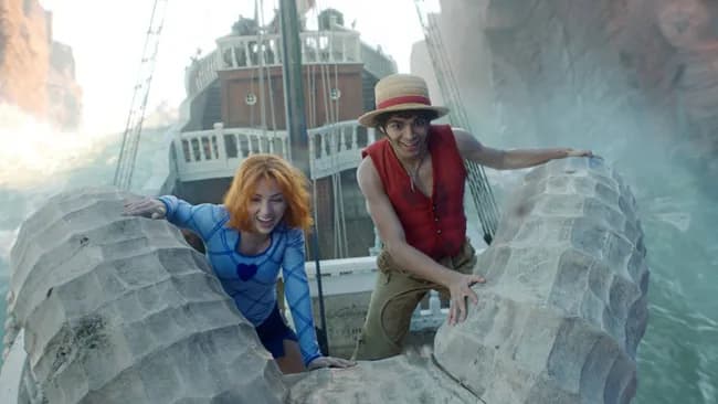 Eiichiro Oda, creator of One Piece, on set with the live-action cast.