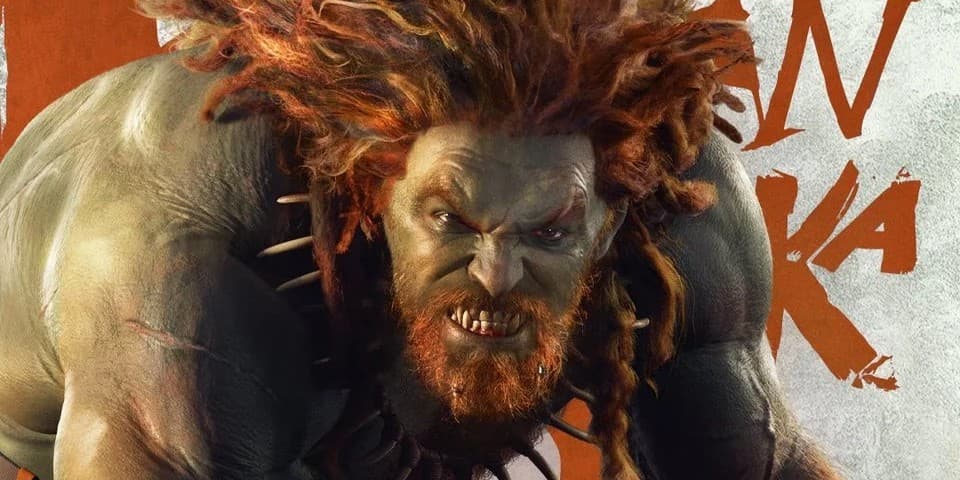 Composite image of new Street Fighter movie character posters, featuring Jason Momoa as Blanka, Ryu, Ken, Chun-Li, and Guile.