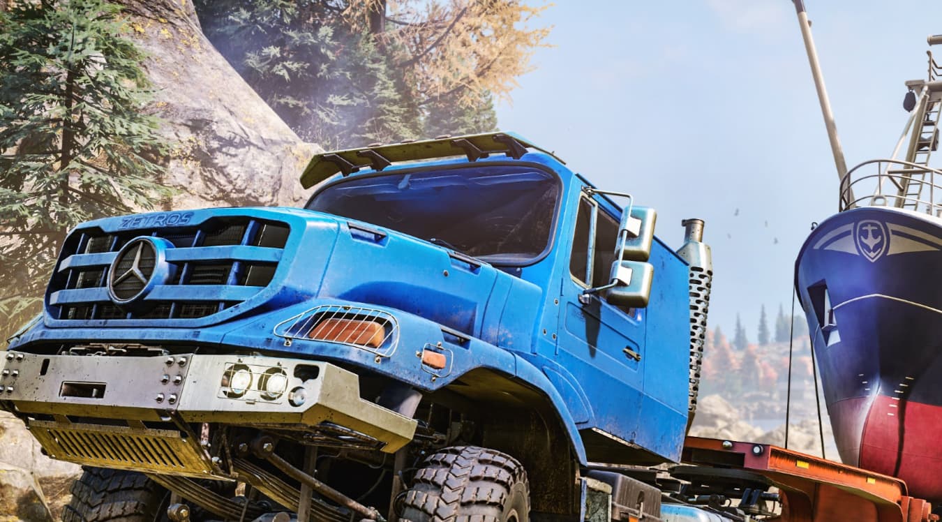 Mercedes-Benz Actros truck in SnowRunner game environment