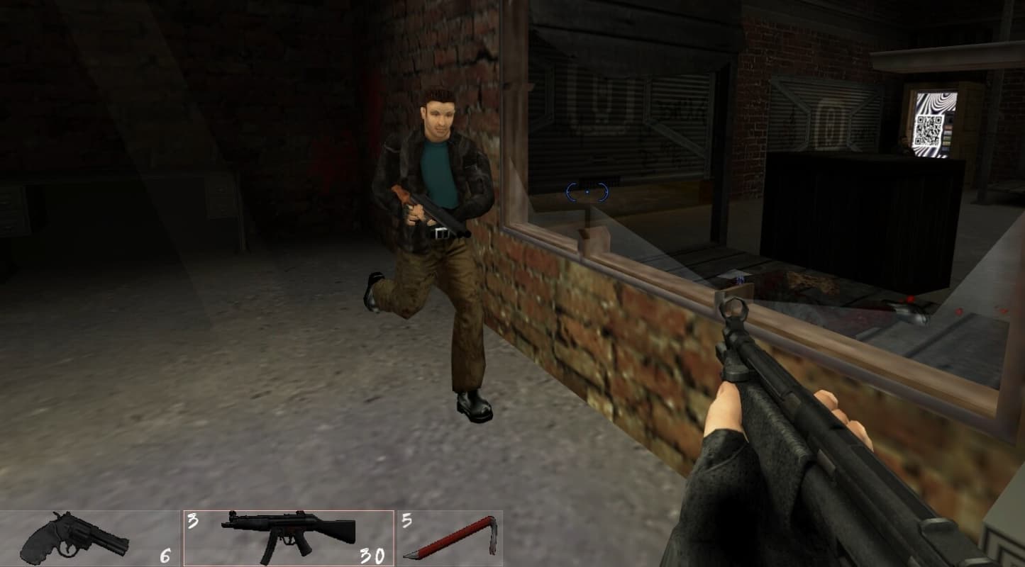 Screenshot from Zombie Panic! game showing a zombie and a survivor.