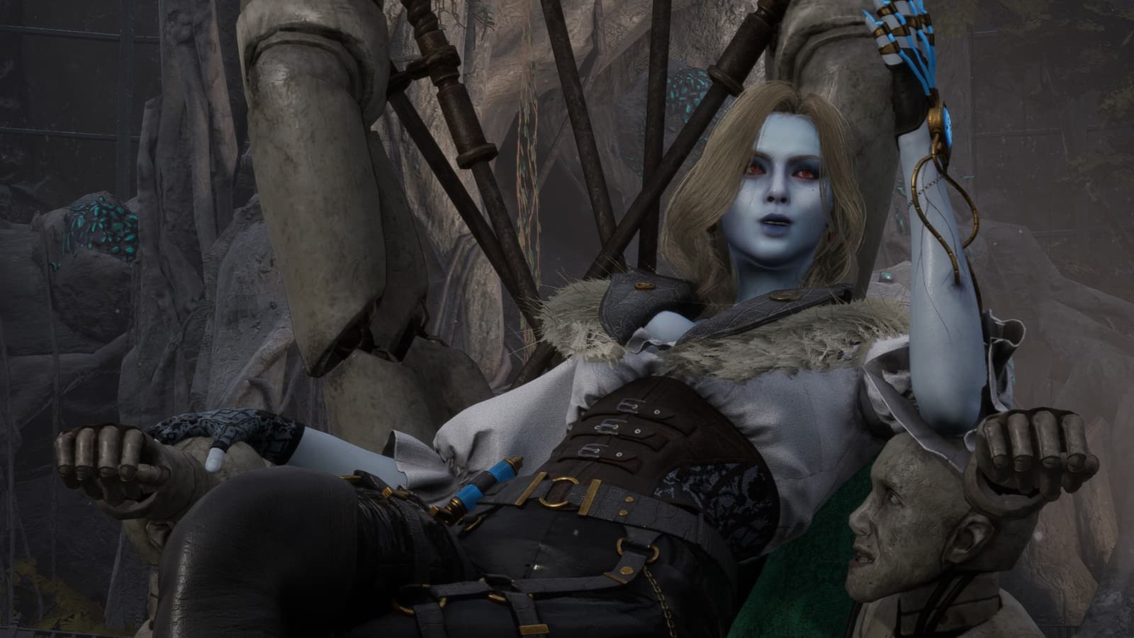 Lies of P game screenshot featuring a character in a dark, gothic setting.