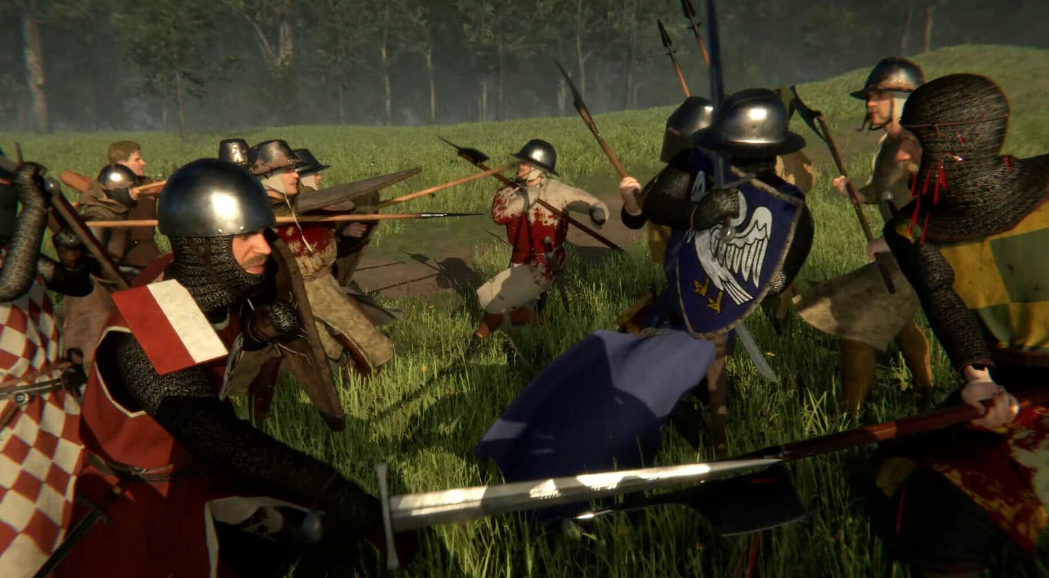 Скриншот из игры Kinstrife, демонстрирующий бой рыцарей