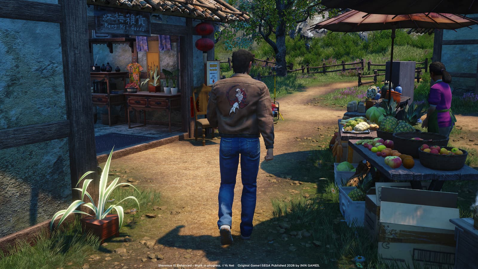 Screenshot from Shenmue III Enhanced showing a character in a vibrant, detailed environment.