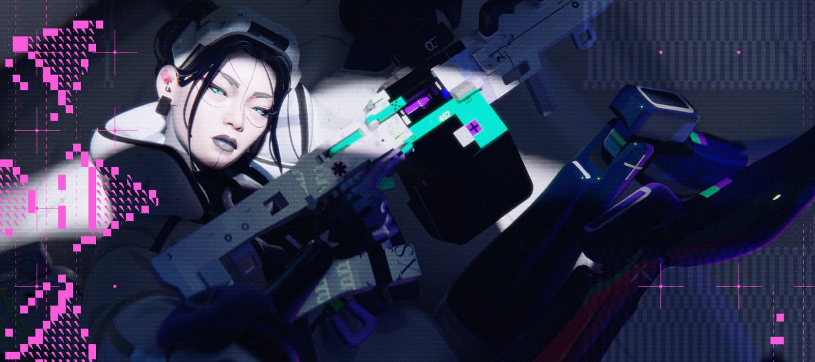 Скриншот из игры Marathon, демонстрирующий футуристический дизайн персонажа и окружения.