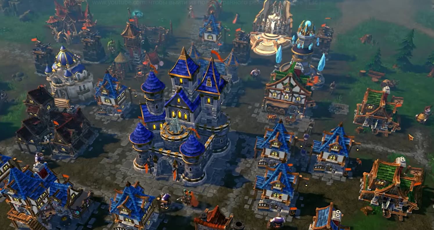 A strategic view of a fantasy kingdom in Lessaria: Fantasy Kingdom Sim, showing buildings and heroes.