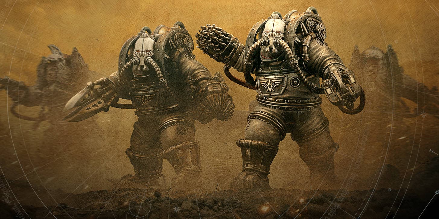 Charonite Ogryns and Spartan-Prometheus Land Raider miniatures for Warhammer: The Horus Heresy
