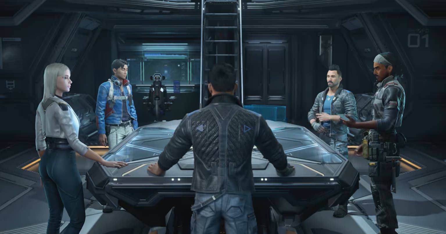A screenshot from The Expanse: Osiris Reborn showcasing character dialogue options and an in-game environment.