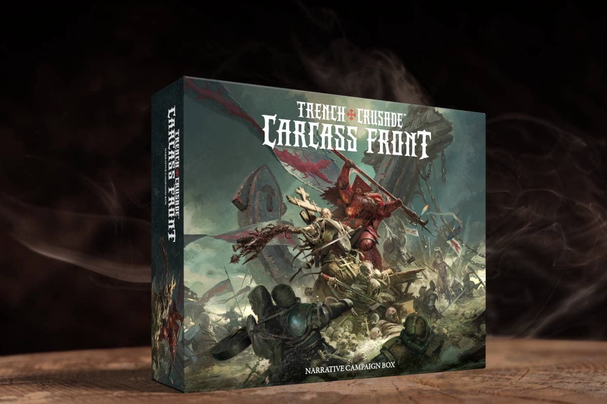 Trench Crusade Carcass Front set artwork featuring various miniatures and game components.