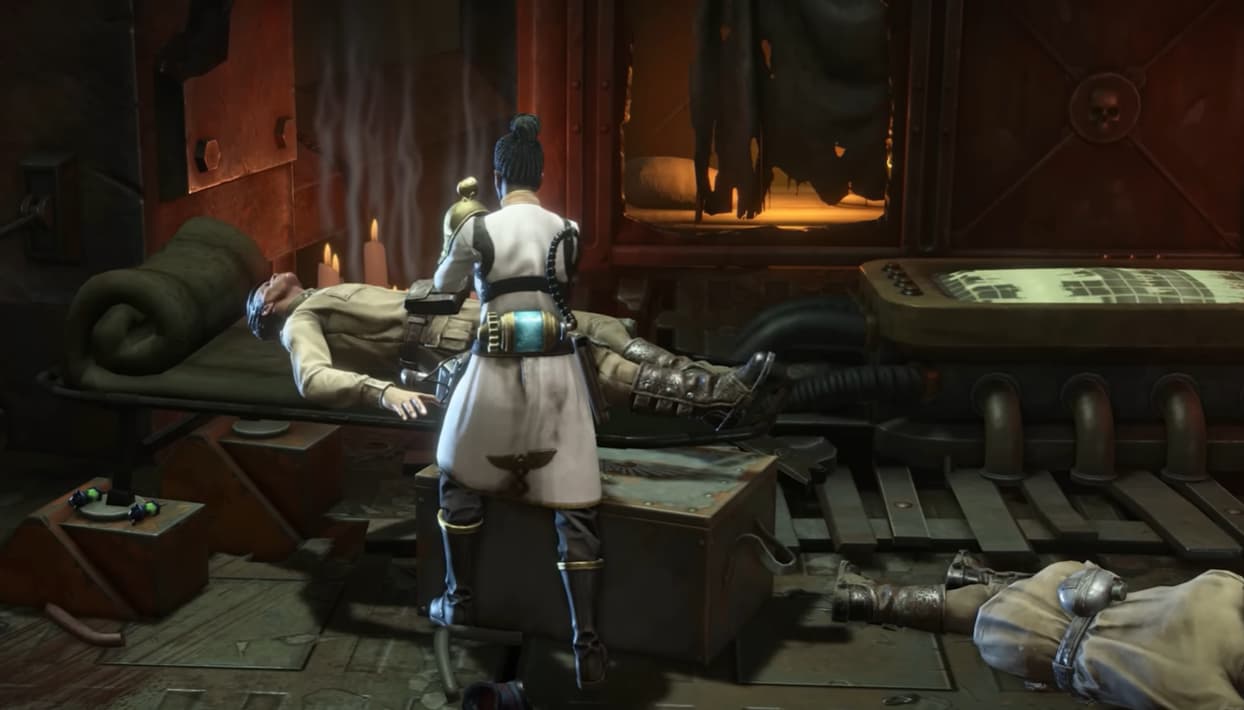 Concept art of Epione Spes, a medic character in Warhammer 40,000: Dark Heresy