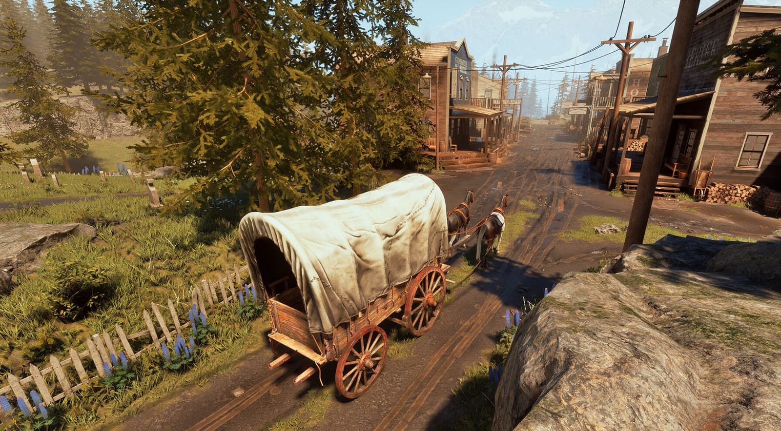 Screenshot from Westlanders game showing a wagon in a Wild West setting