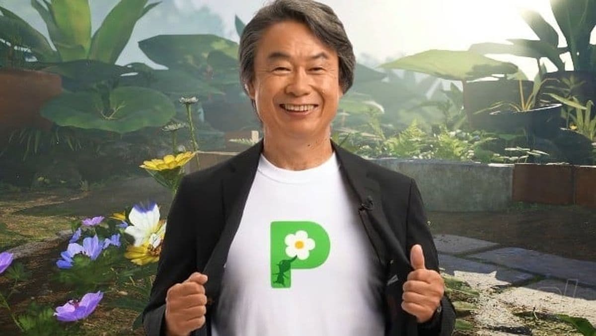 Shigeru Miyamoto with Pikmin characters