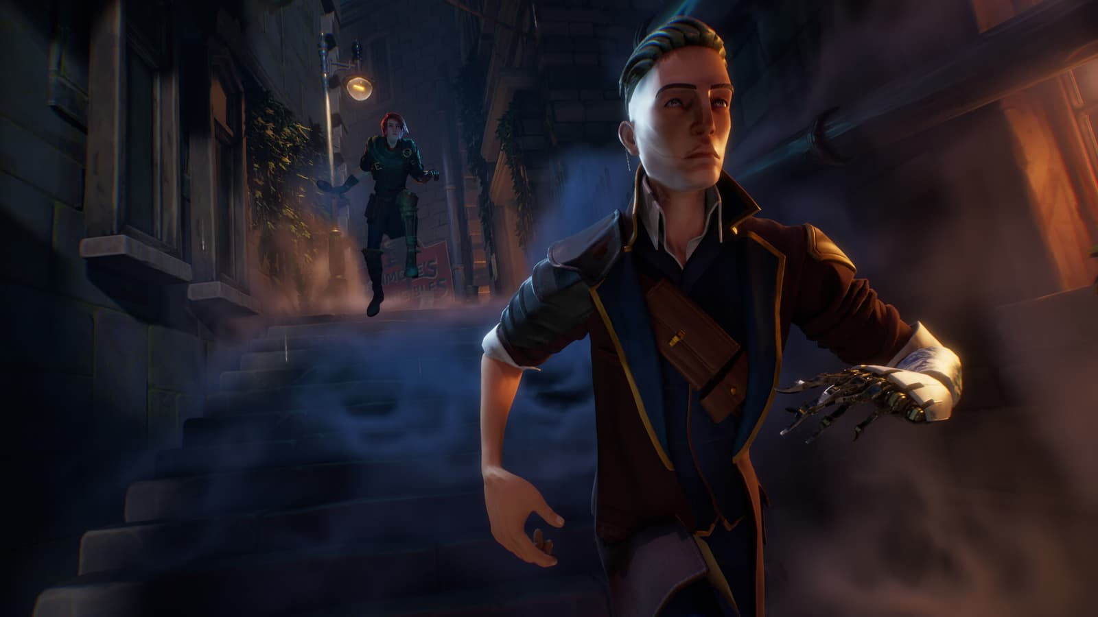 Screenshot from Thick As Thieves, showing character in a steampunk-inspired setting