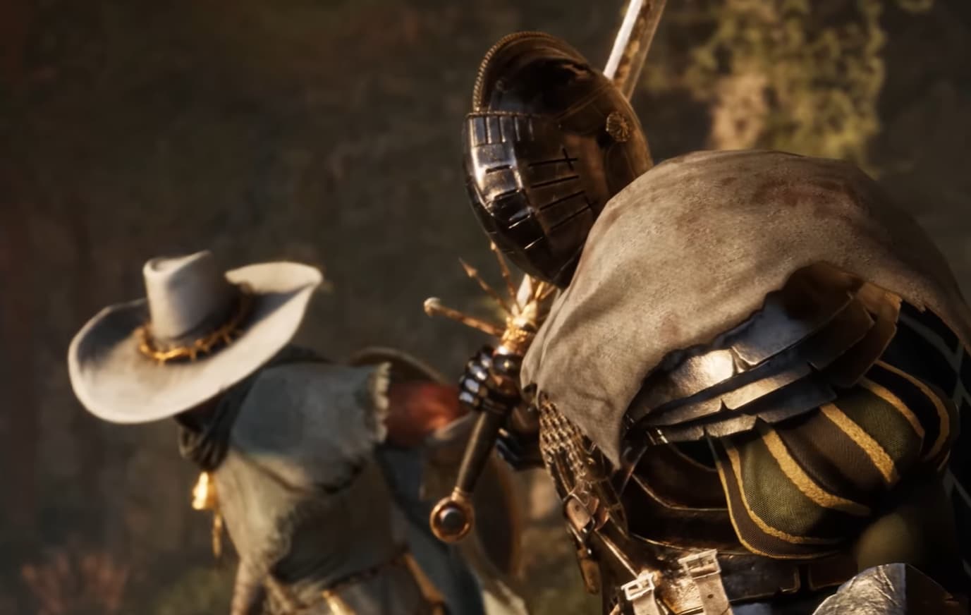 Игровой скриншот из Lords of the Fallen, показывающий двух персонажей в фэнтезийном окружении