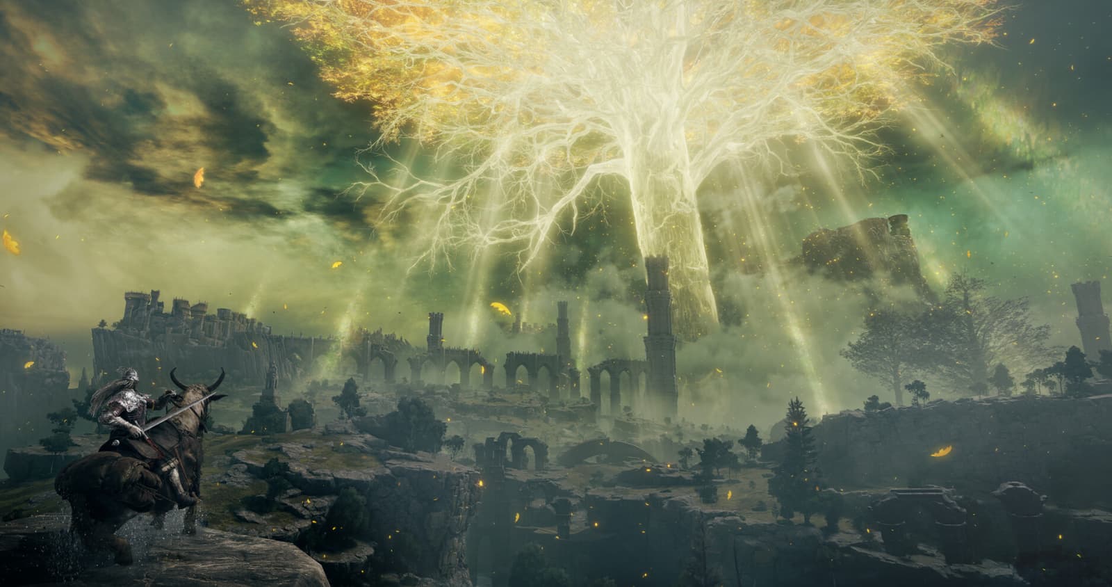 Screenshot from the cut Elden Ring cutscene showing Miquella's Haligtree's planting.