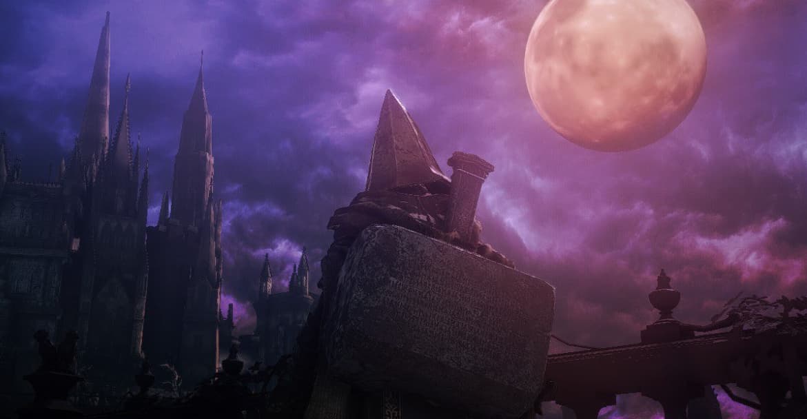 Bloodborne fan art showing a hunter character in a dark, gothic setting