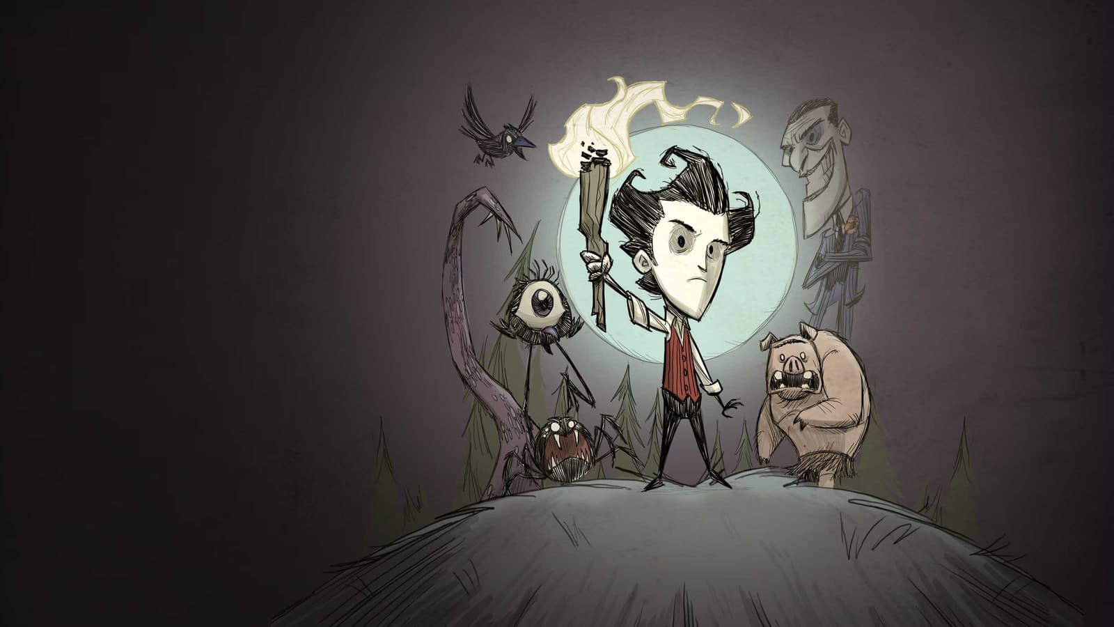 Обложка Don't Starve с основными персонажами