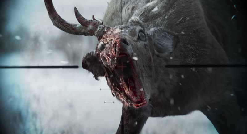 Promotional image for State of Decay 3 showing a lone survivor in a snowy, post-apocalyptic landscape with a zombie animal in the background.