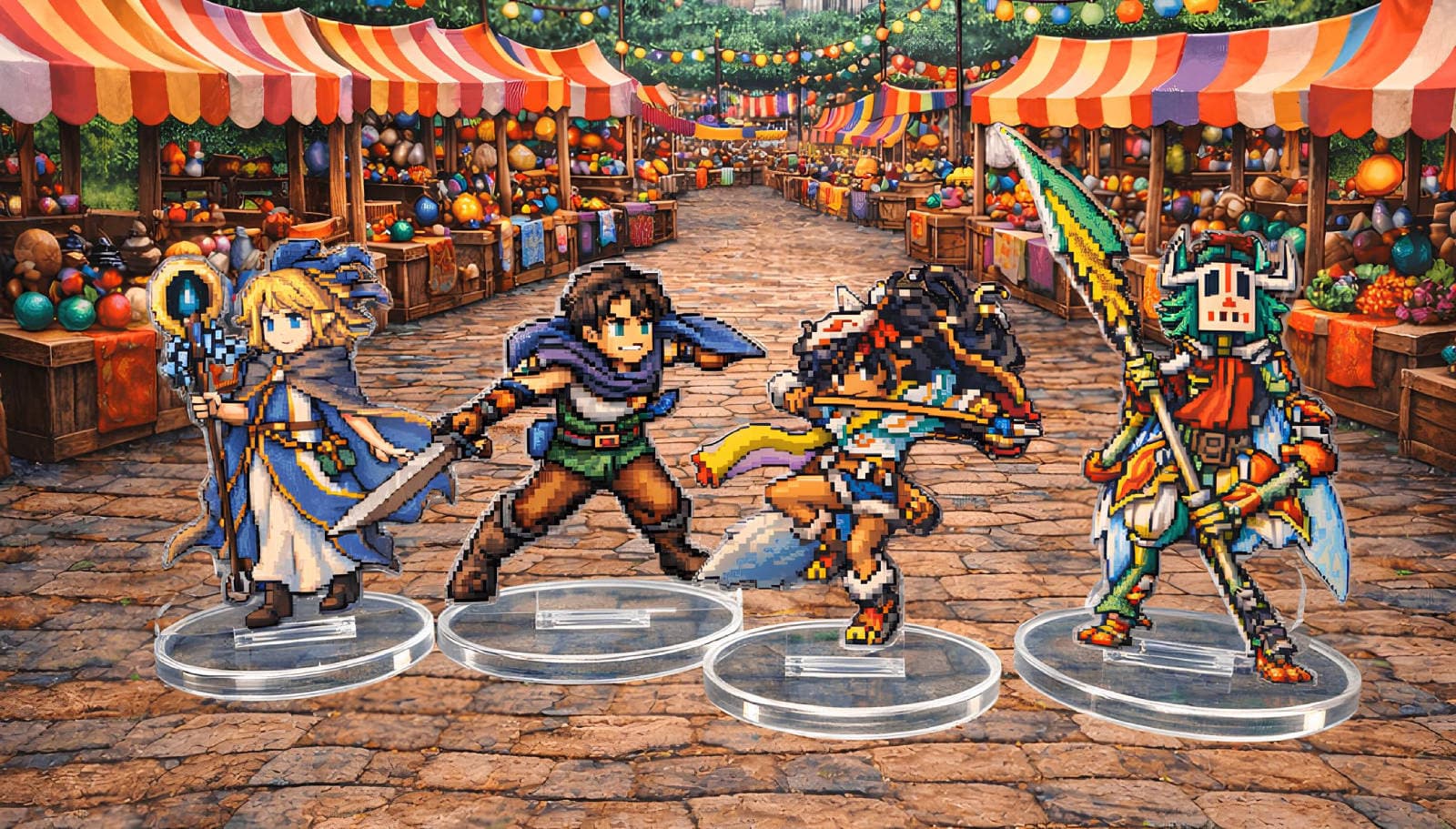 An image from the Wyrmhunt tabletop game, showcasing its pixel JRPG aesthetic with characters and game elements.