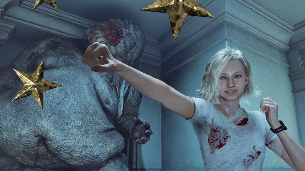 grace-from-resident-evil-requiem-posing-in-the-games-photo-mode-with-three-stars-around-her.webp