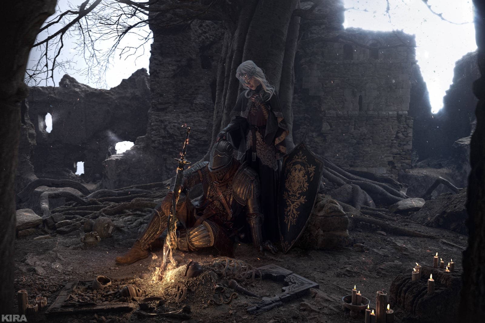Косплей Негорящего в доспехах из Dark Souls III