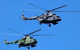 Mi-8s hid from the air defense systems of a mock enemy at a training ground in the Kaliningrad region