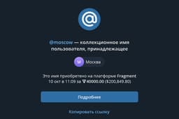 Юзернейм @moscow продали за 20 миллионов рублей на аукционе в Telegram
