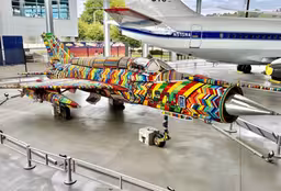 Cold War icon, MiG-21 aircraft, decorated with millions of colorful beads in the USA