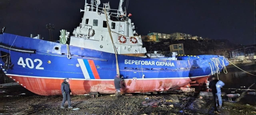Border patrol boat PSKA-287 capsized at the pier in Petropavlovsk-Kamchatsky