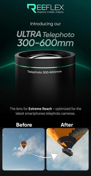 24-кратный зум для iPhone 17 Pro и 30-кратный для Galaxy S26 Ultra: телеконвертер Reeflex Телеконвертер Reeflex 300–600 мм для флагманских смартфонов