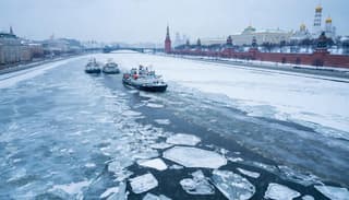 Icebreakers clear the way for ships on the Moscow River