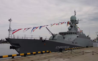 Kalibr carrier, the small missile ship "Stavropol," practiced missile launches and EW system operations in the Baltic