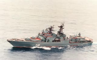 Large ASW ship "Admiral Panteleev", supported by Il-38, searched for a mock enemy's submarine in the Sea of Japan