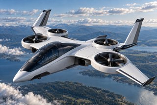 Jet quadcopter based on the F-35B scheme with a reverse-swept wing invented by designers from St. Petersburg