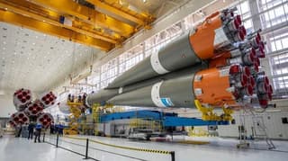 The Soyuz-2.1a rocket is assembled at the Vostochny Cosmodrome for the launch of the Condor-FCA radar satellite