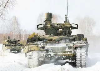 Russian BMPT "Terminator" additionally armored with dynamic and anti-drone protection