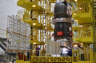 Solar panels of the Russian "Progress MS-27" cargo ship are being prepared for launch