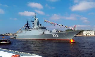 Steregushchiy-class corvette "Boikiy" strikes a mock enemy with the "Uran" missile system in the Baltic Sea