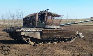 Russian T-72B3M Tank Protected from Kamikaze Drones with Dozens of "Antennas"