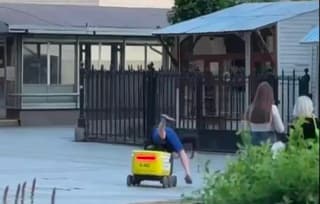 Technology retaliates: Delivery robot throws off rider near business center in Moscow