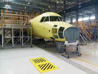 Fuselage of the latest TVRS-44 "Ladoga" turboprop aircraft shown live for the first time