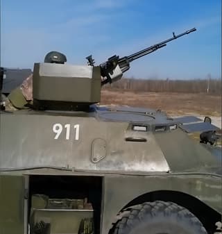 BRDM-2 scout vehicle equipped with "Utyos" for the first time instead of a standard turret with machine guns