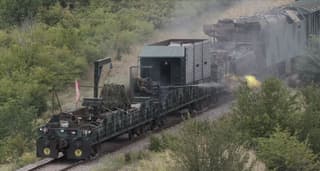 Special armored train "Yenisei" fighters fought back against a mock enemy with Utyos machine guns and anti-aircraft guns