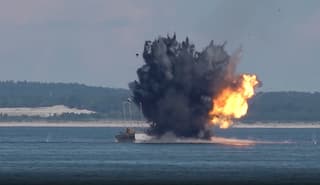 Unmanned boat of the Baltic Fleet destroyed a mock enemy ship during the "July Storm" exercises