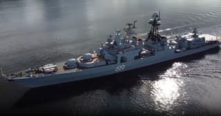 Armed Kinzhal SAM system of the sea-based Severomorsk ASW ship searched for a submarine of a mock enemy in the Arctic