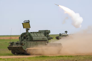 Tor-M2 anti-aircraft missile system pierced a Shark reconnaissance drone with a missile