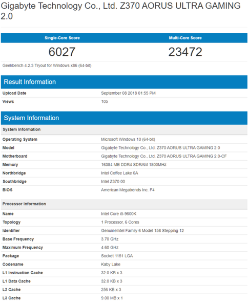 Восьмиядерный CPU Intel Core i9-9900K впечатляет производительностью в Geekbench